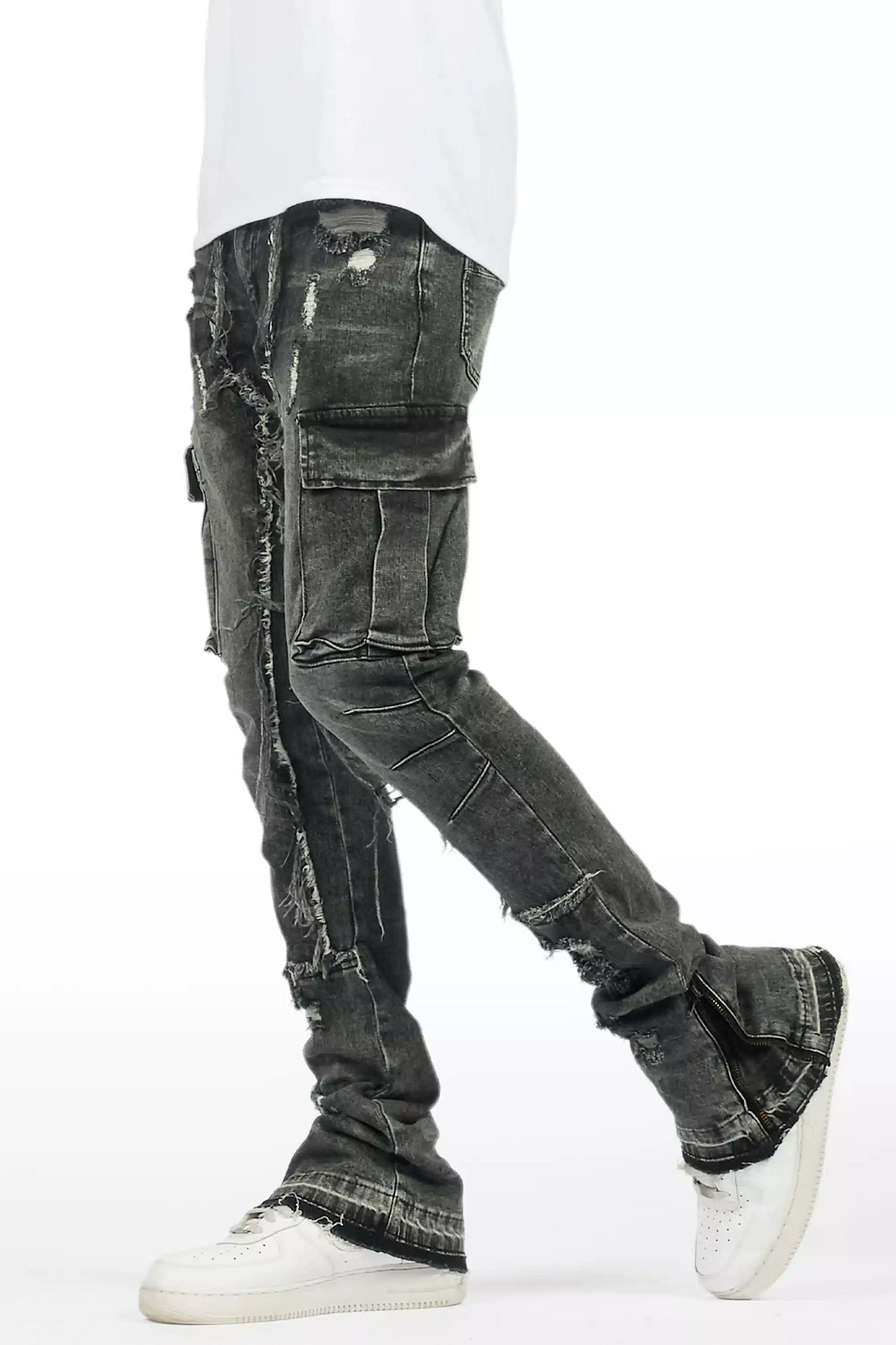 Aftermath Dark Grey Stacked Flare Jean