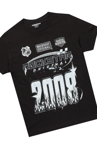 Boys Amos Black/Camo T-Shirt/Stacked Flare Pant Set