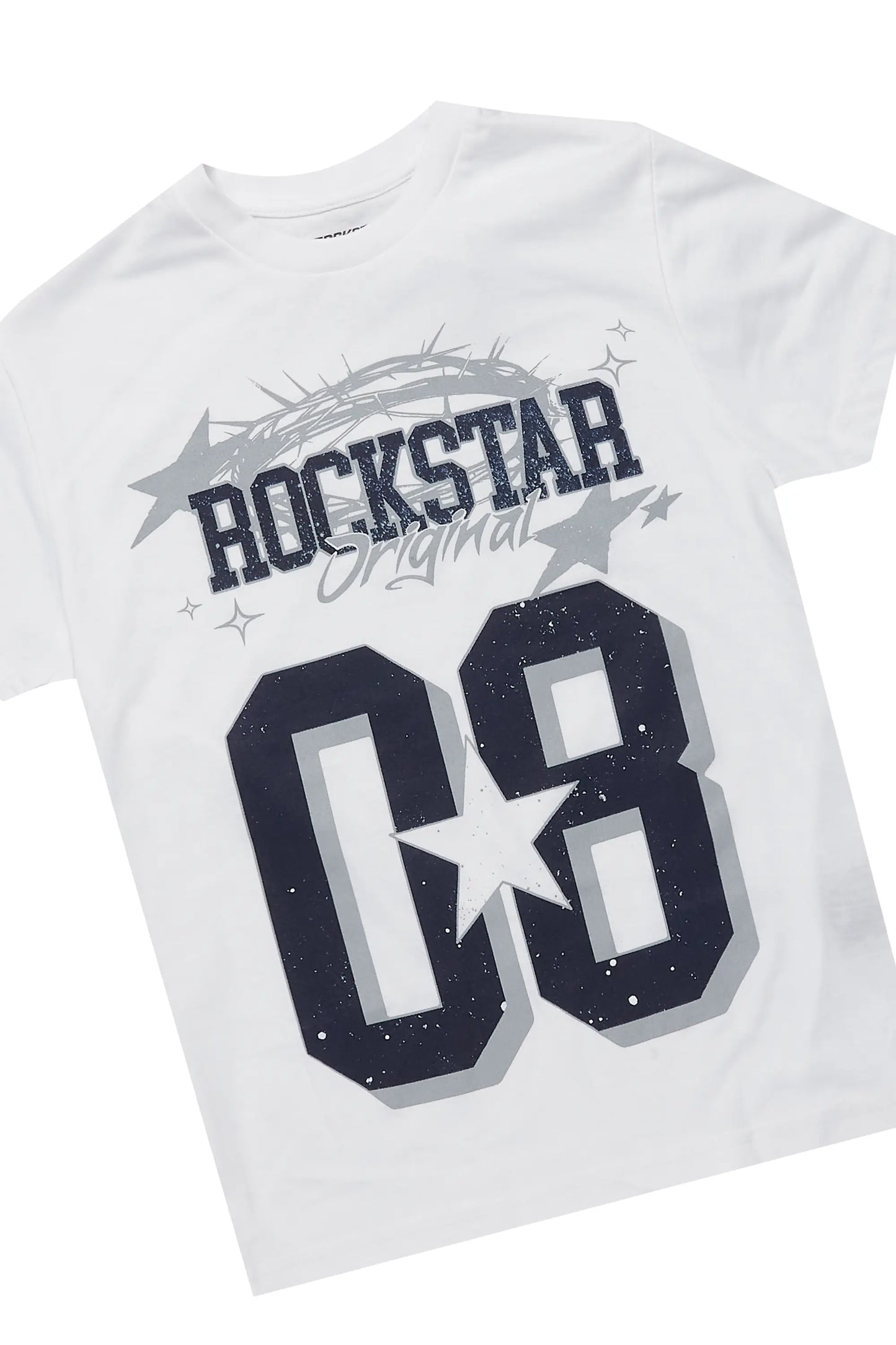 Boys Allstar White/Navy T-Shirt/Stacked Baggy Flare Pant Set