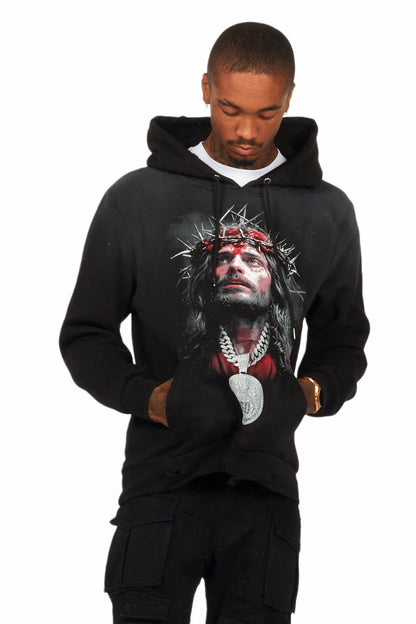 Amina Black Distressed Graphic Hoodie