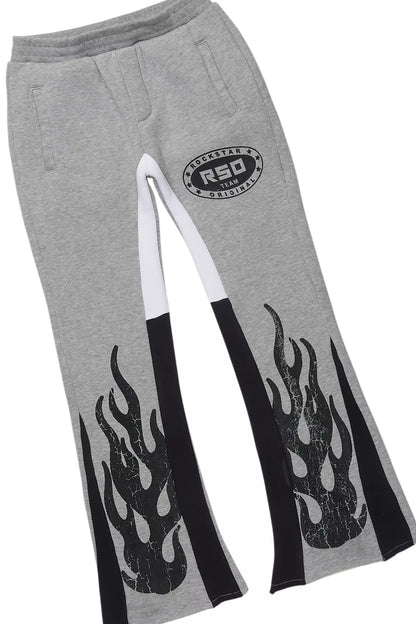 Boys Amos Grey/Black Hoodie/Stacked Flare Track Set