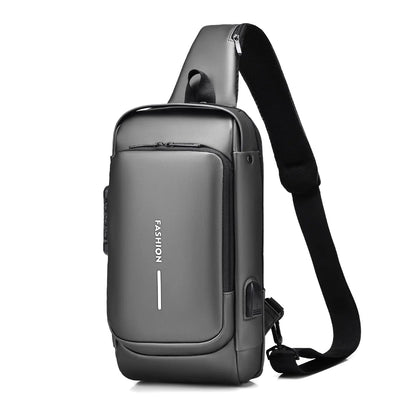FANDARE Anti-theft Sling Bag Business Men Bag Chest Crossbody bags with USB Charging Port Waterproof Small Backpack for Outdoor Work Hiking Running Sport Travel Bag Gray