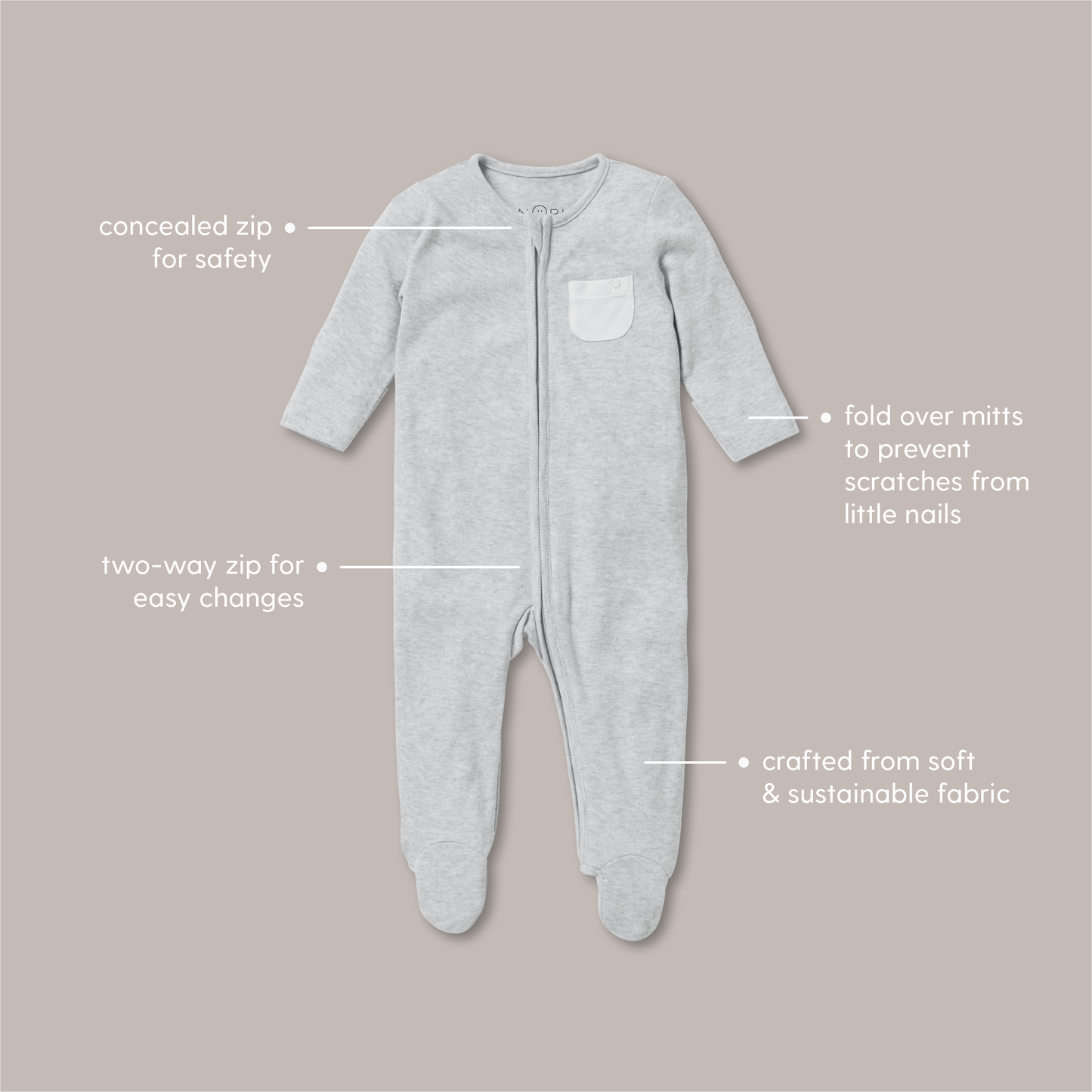 Clever Zip Sleepsuit - Oatmeal Stripe