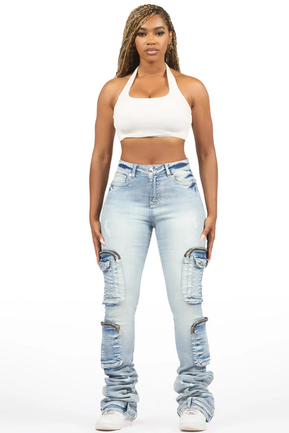 Alisson Light Wash Cargo Super Stacked Jean