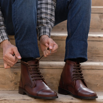 Knight Derby Burnished Brown Leather Boots - StudGuard