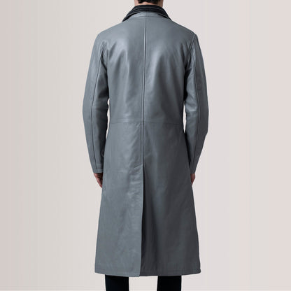 Charlton Grey Leather Single Breasted Coat