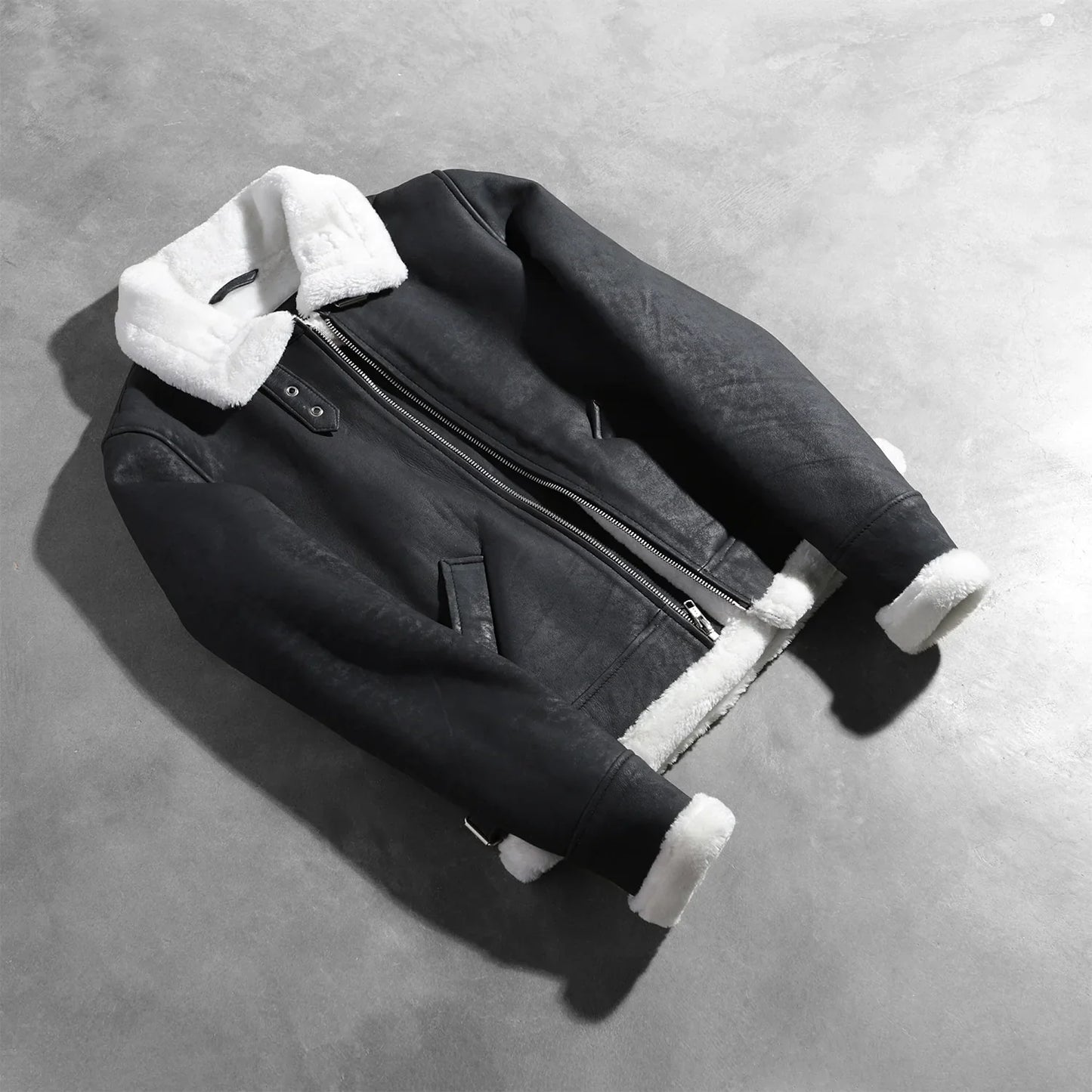 Sherilyn B-3 Black & White Leather Bomber Jacket