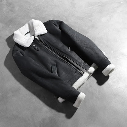 Sherilyn B-3 Black & White Leather Bomber Jacket